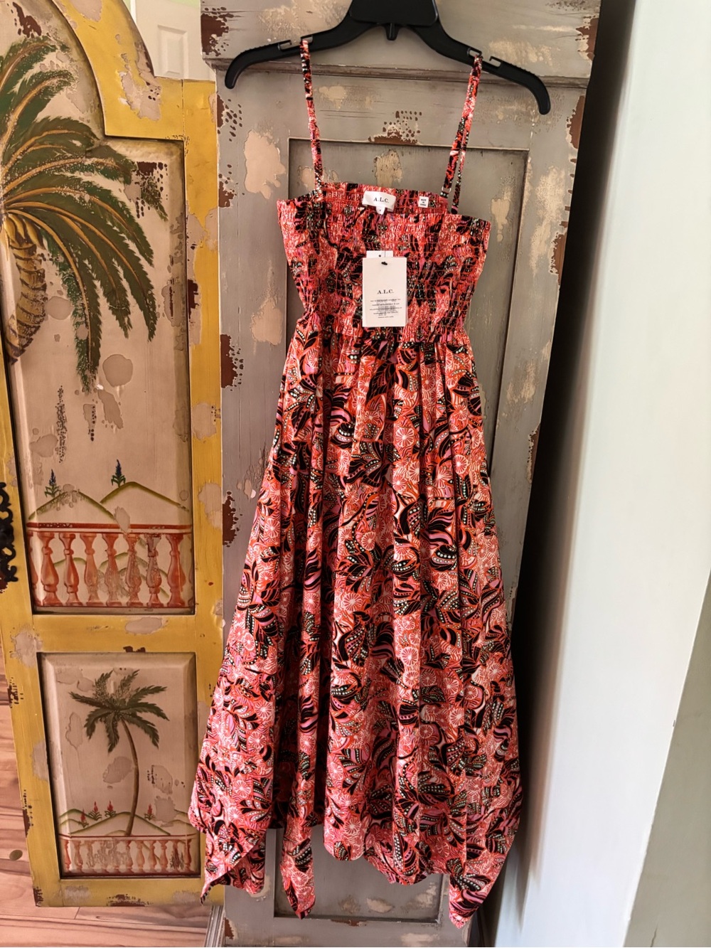 A.L.C. Coral Paisley Smocked Maxi Dress